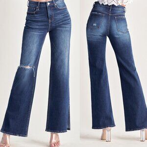 Risen High Rise Flare Distressed Relaxed Jeans